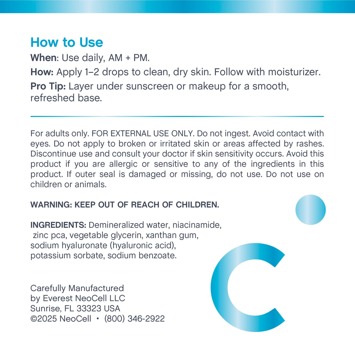 NeoCell ingredients label close-up highlighting clean, free-from formula