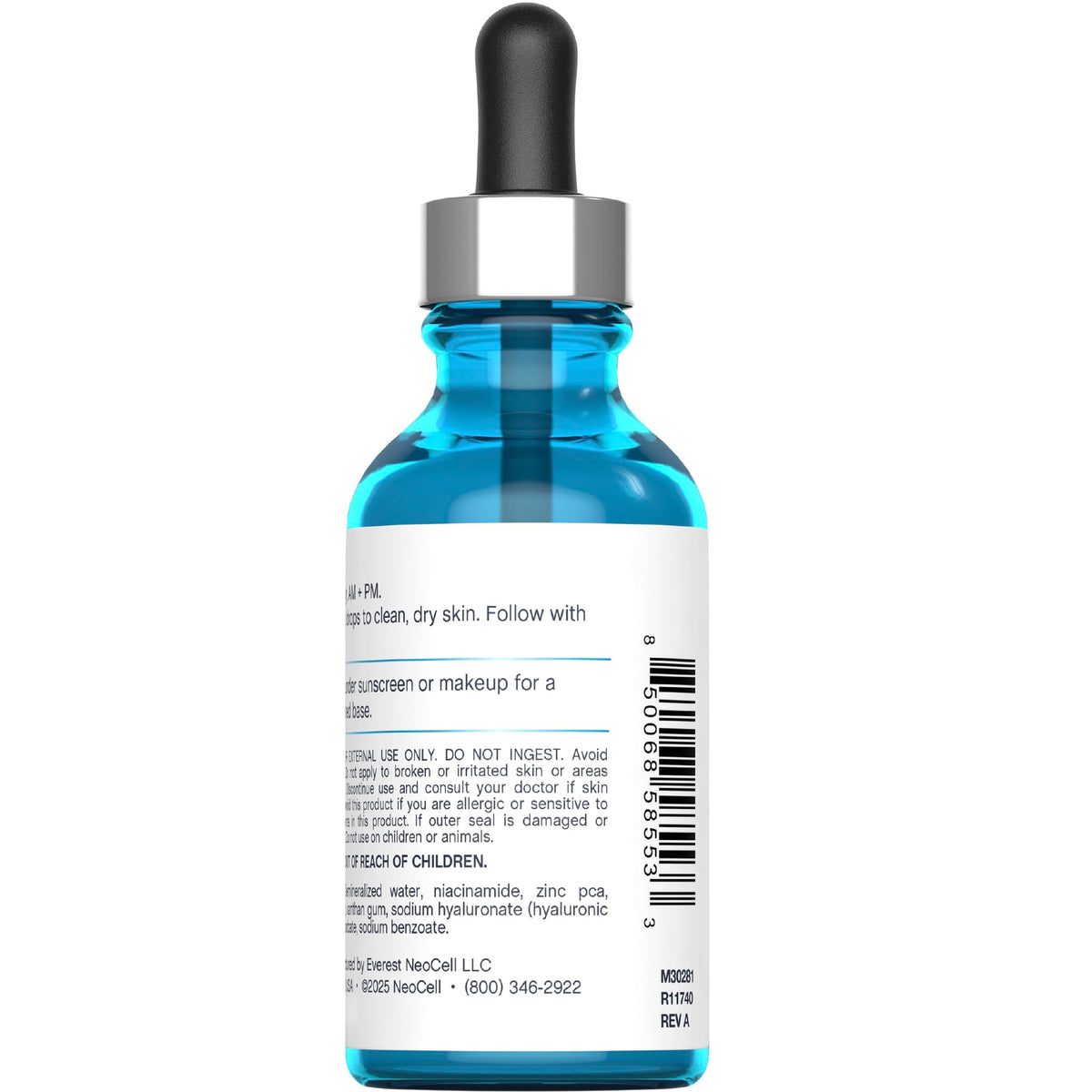 NeoCell clear serum droplet texture demonstrating lightweight hydration
