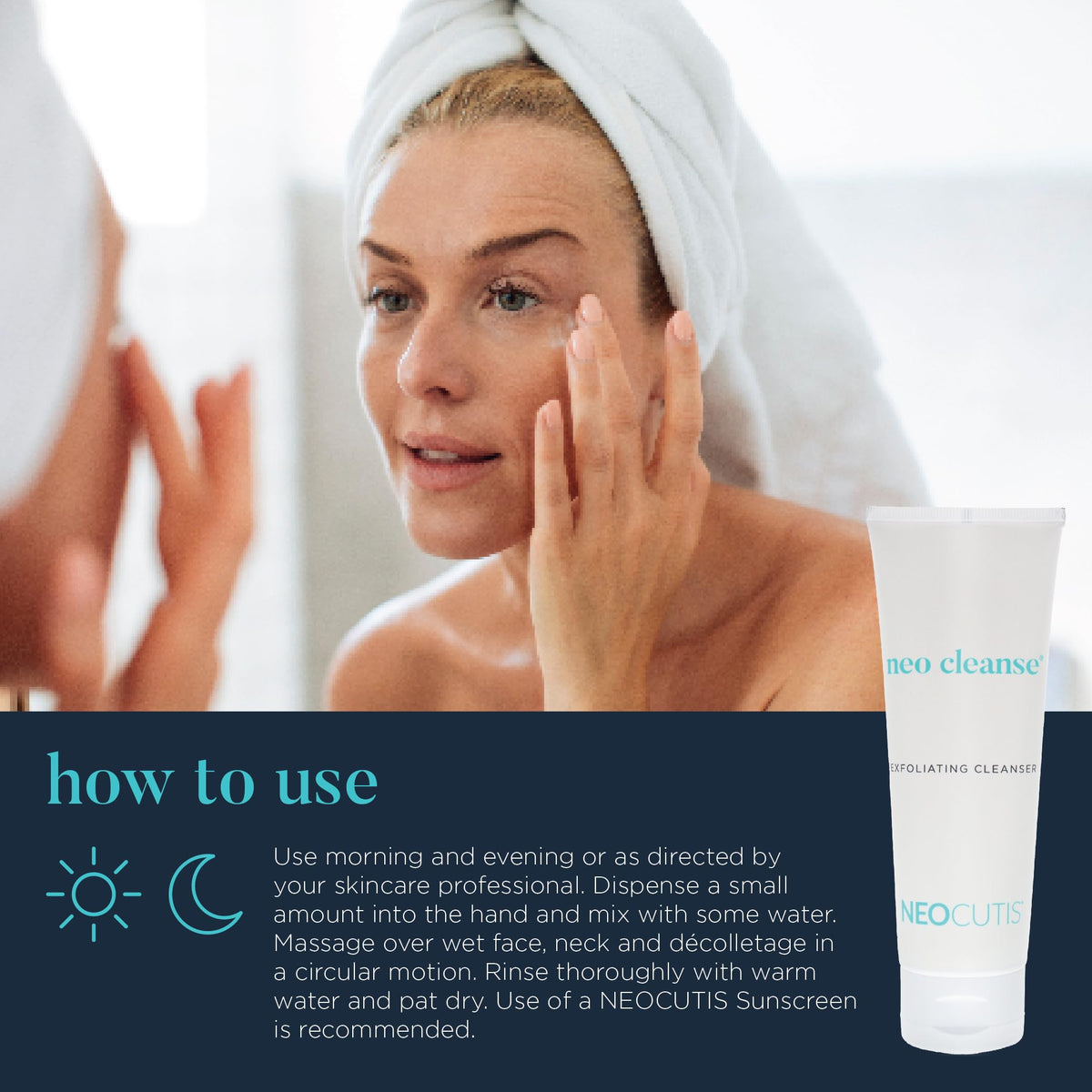 NEOCUTIS Neo Cleanse placed on bathroom counter showing routine-ready convenience