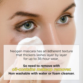 Neogen Dermalogy applying mascara at eye for lifted curl and defined lashes