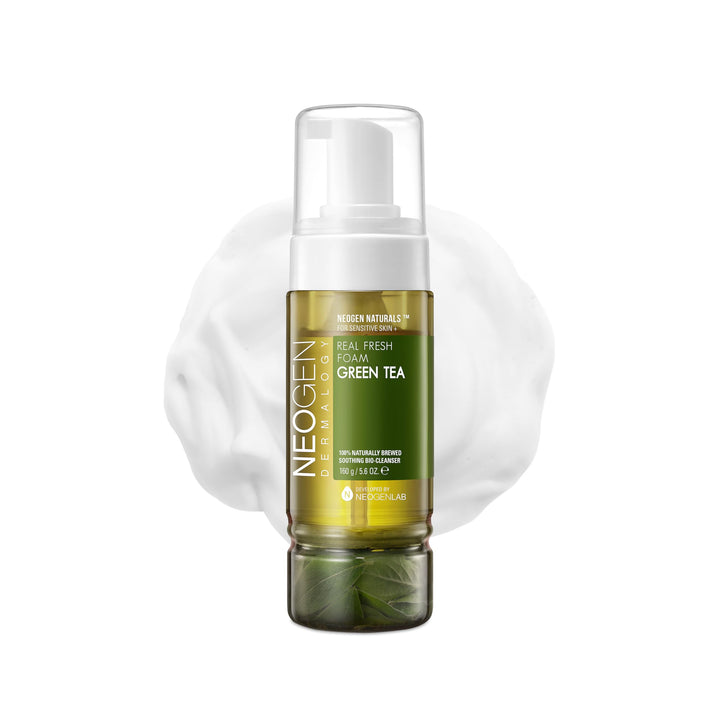 NEOGEN DERMALOGY front pump bottle shows fresh green tea branding and clear benefits
