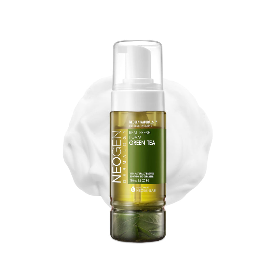 NEOGEN DERMALOGY front pump bottle shows fresh green tea branding and clear benefits