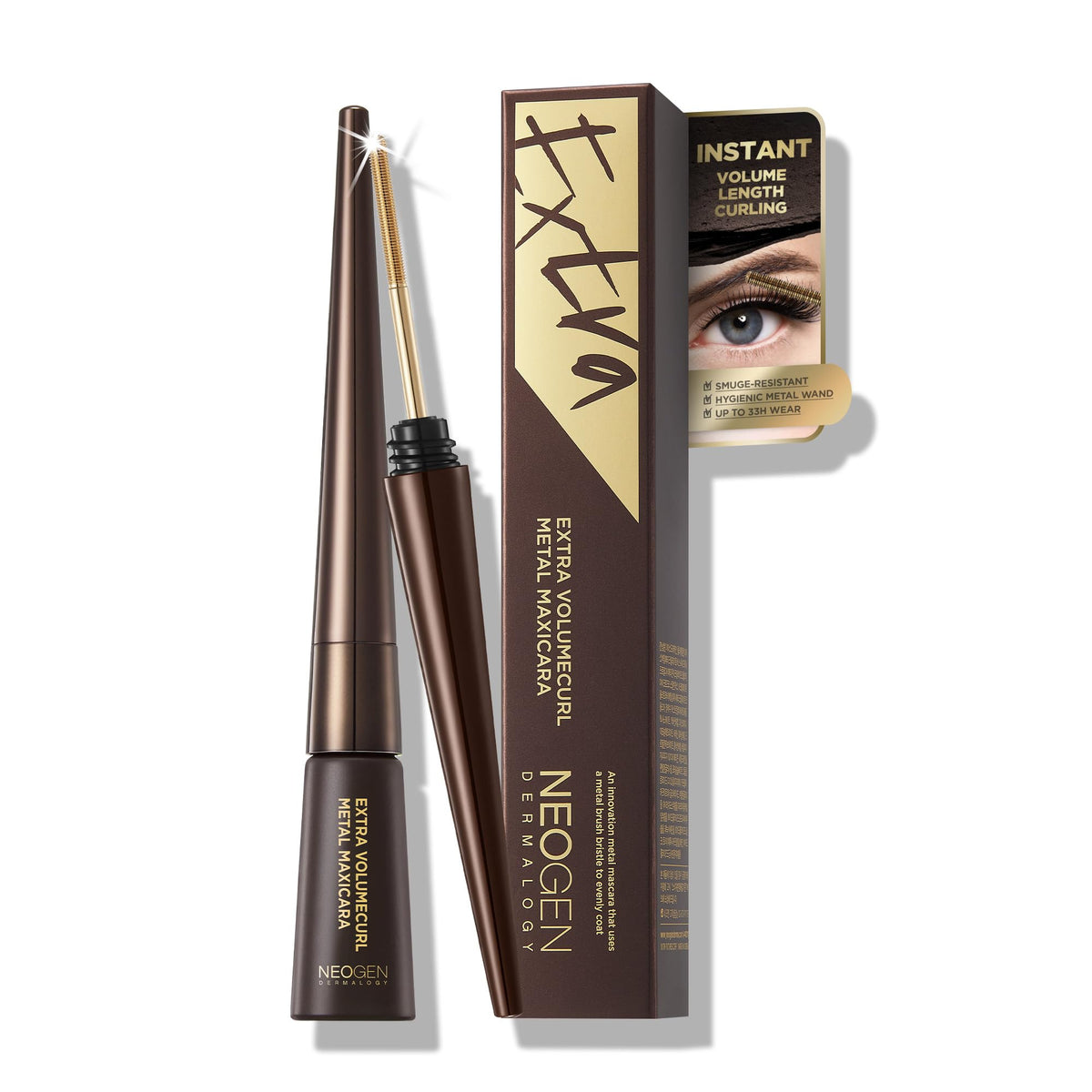 DERMALOGY by NEOGENLAB front packaging showing compact refillable mascara case and label benefits