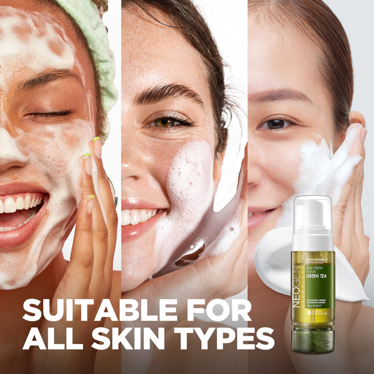 NEOGEN DERMALOGY visible green tea leaves in the cleanser highlighting natural ingredients
