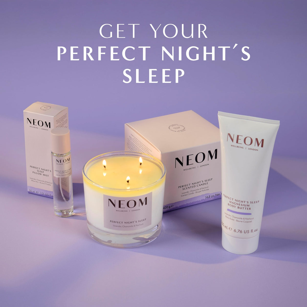Neom 200ml jar beside everyday items to show real world size advantage