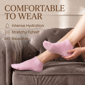 Nesgther socks worn in bed demonstrating all-night hydration benefit