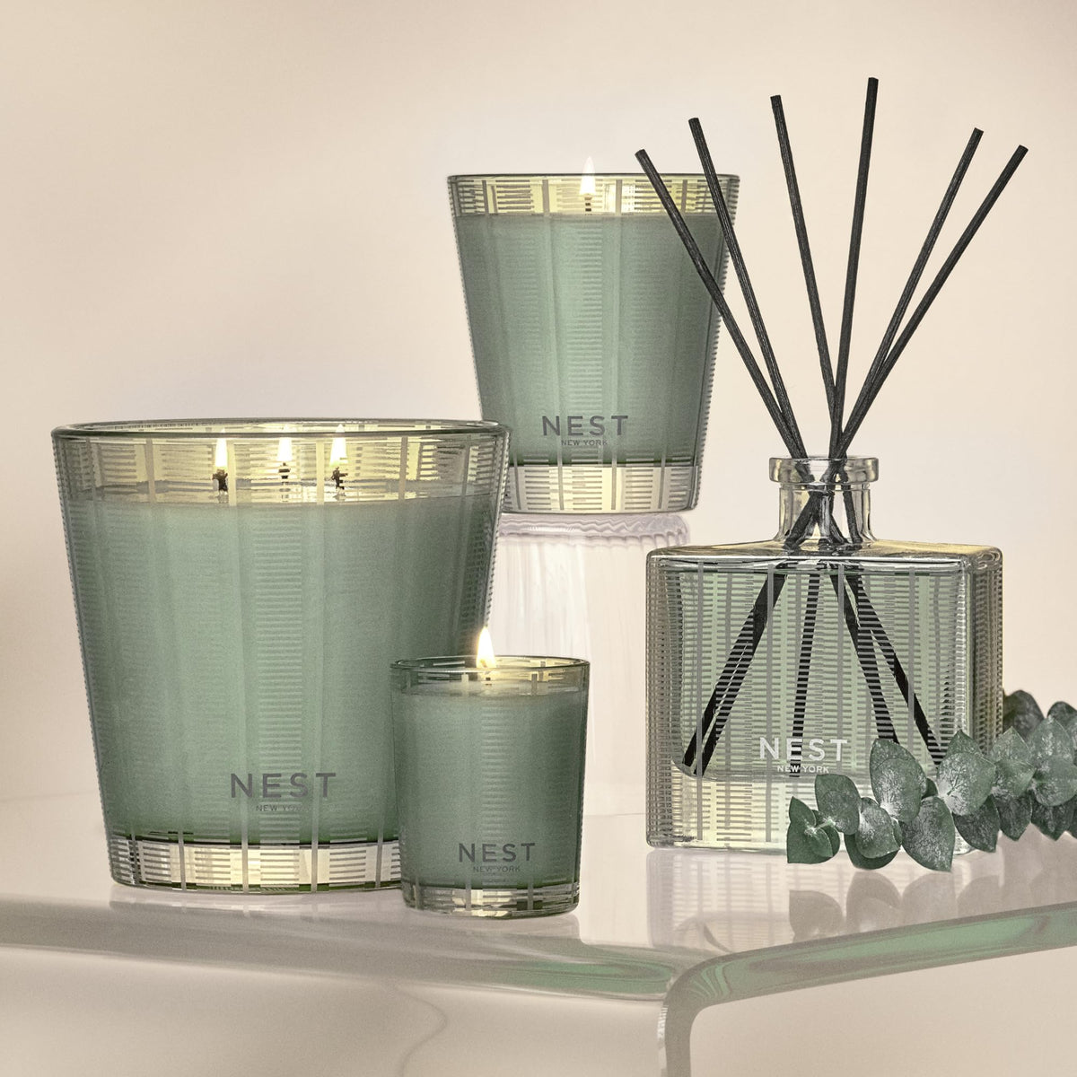 NEST New York bottle styled on a sink countertop providing aromatic decor and uplift