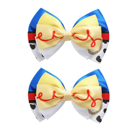 Neujiwo front view of two 4-inch cartoon hair bow clips showing color contrast and appeal