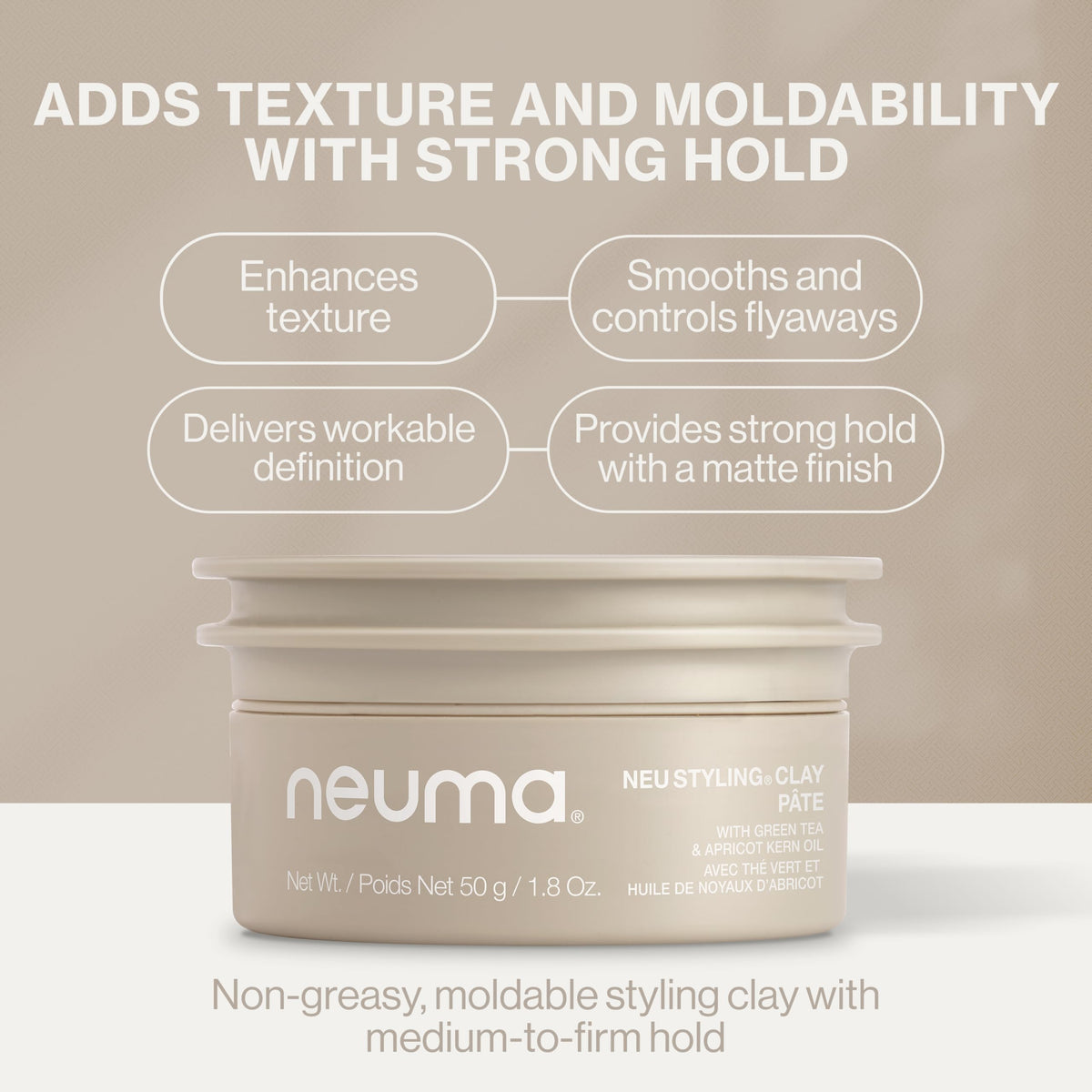 NEUMA hair clay styled on short haircut illustrating defined texture and semi-matte finish