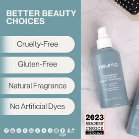 Neuma close-up texture of lightweight spray on strands showing non-greasy hydration