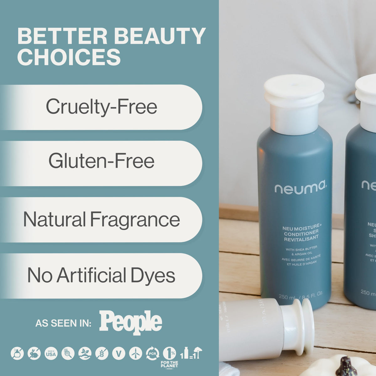 Neuma pump dispensing conditioner into hand for easy application benefit