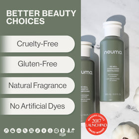 Neuma back label close-up listing ingredients and vegan, sulfate-free benefits