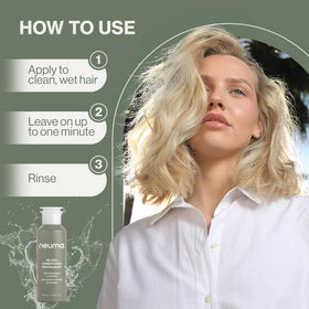 Neuma bottle recycled-material badge highlighted to show sustainable packaging