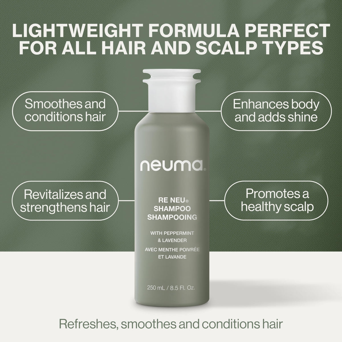 Peppermint and lavender ingredients staged with Neuma emphasizing refreshing scent