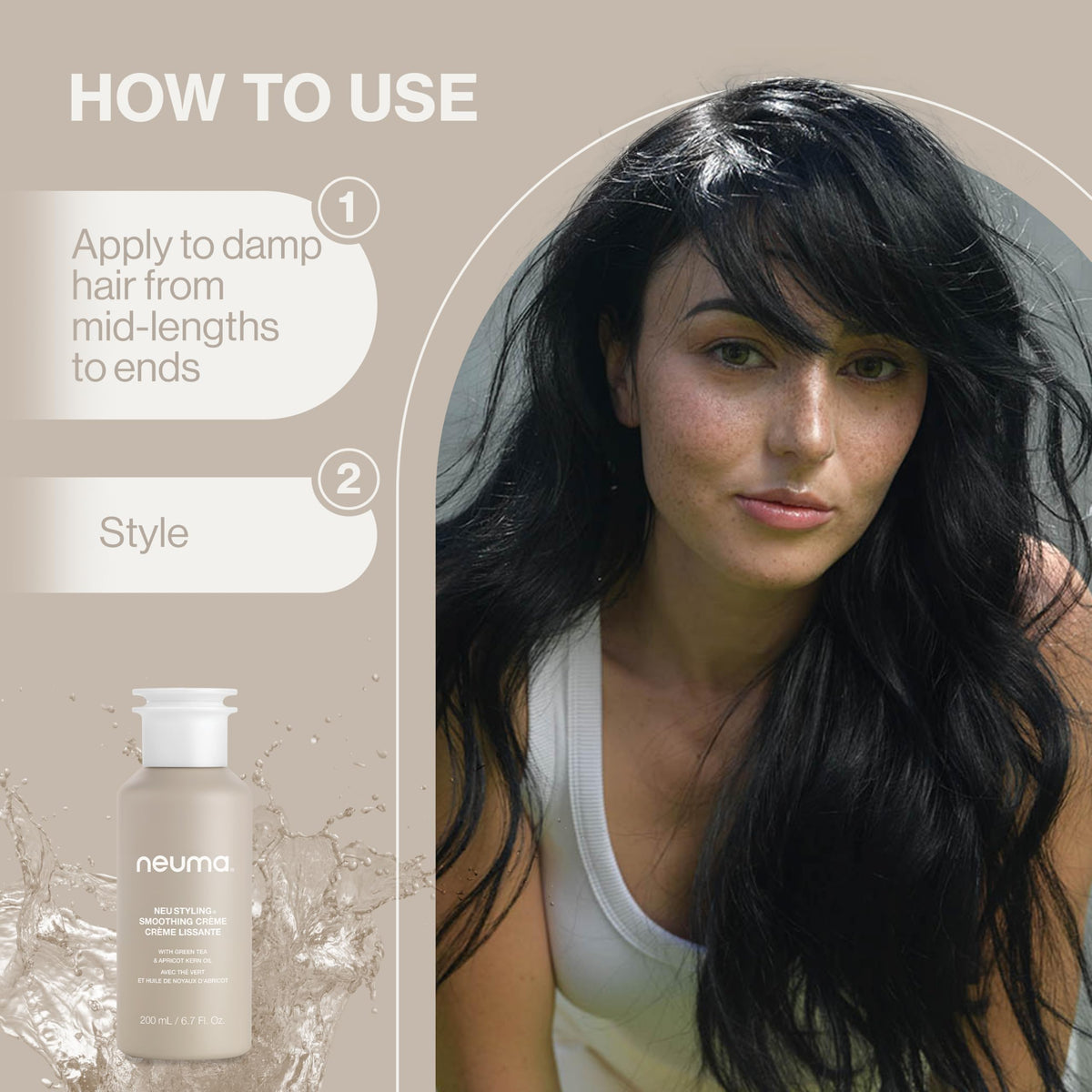 NEUMA styled sleek updo showing smooth, shiny finished hair