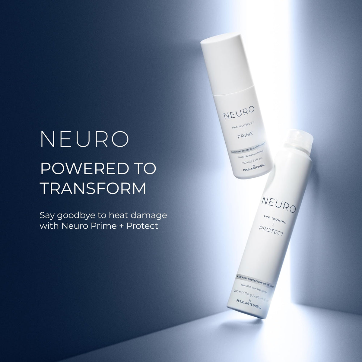 Neuro Prime on bathroom vanity set, lifestyle shot conveying salon-finished results