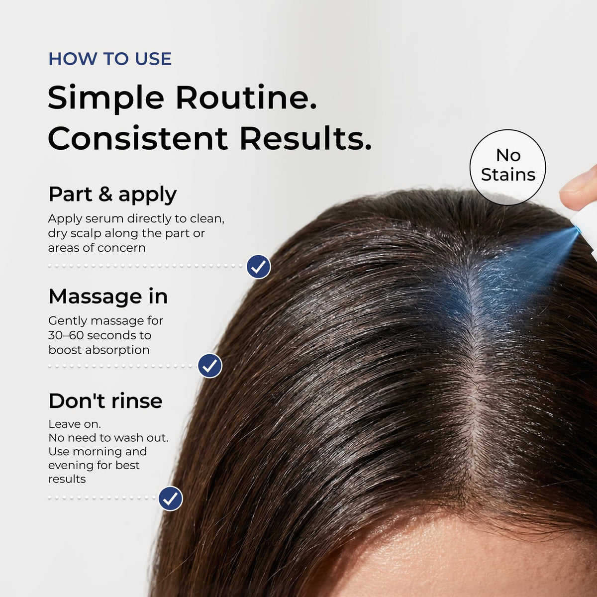 Neurogan hand applying serum to scalp for easy daily use