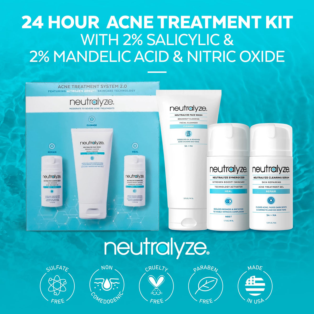 Neutralyze clearing serum dropper closeup showing liquid texture and precise application benefit