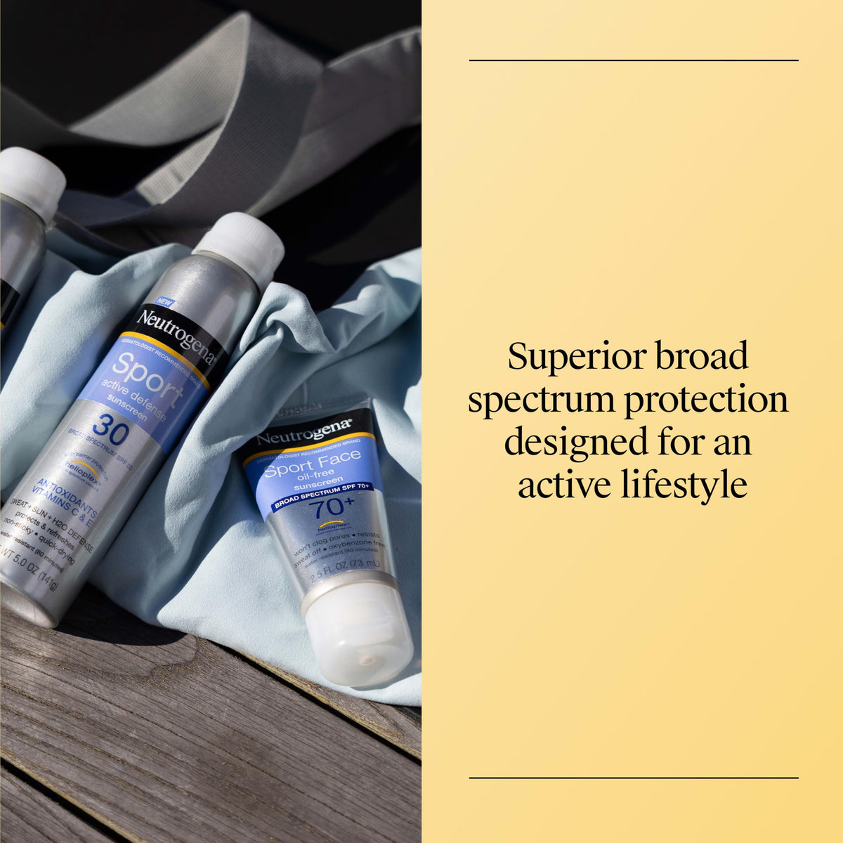 Neutrogena sunscreen in use by a runner on the beach for active sun defense