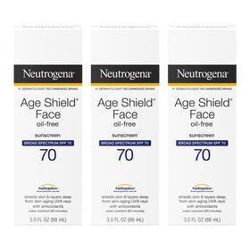 Neutrogena Age Shield front packaging showing SPF 70 protection and pack of three