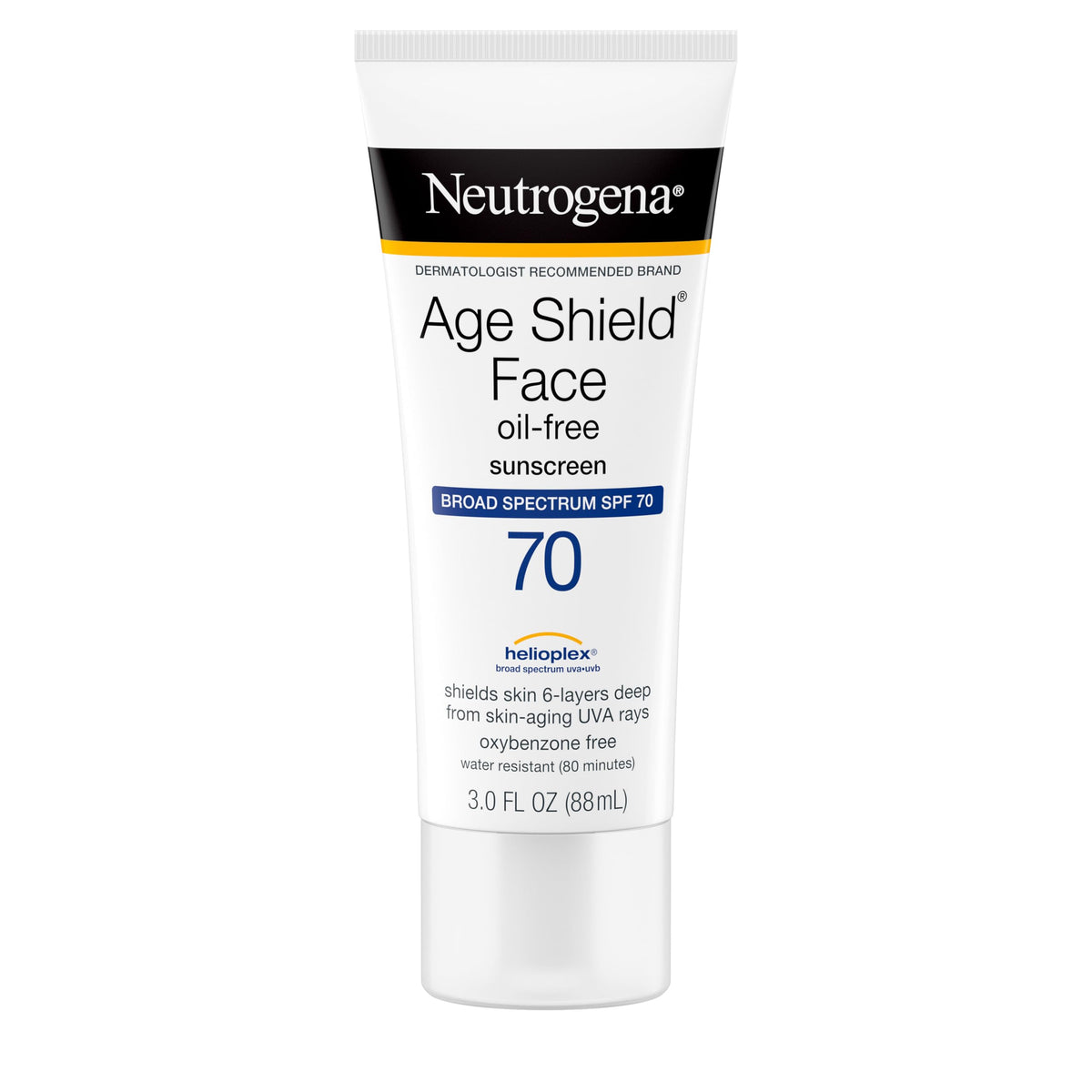 Neutrogena Age Shield front packaging shows SPF 70 and benefits