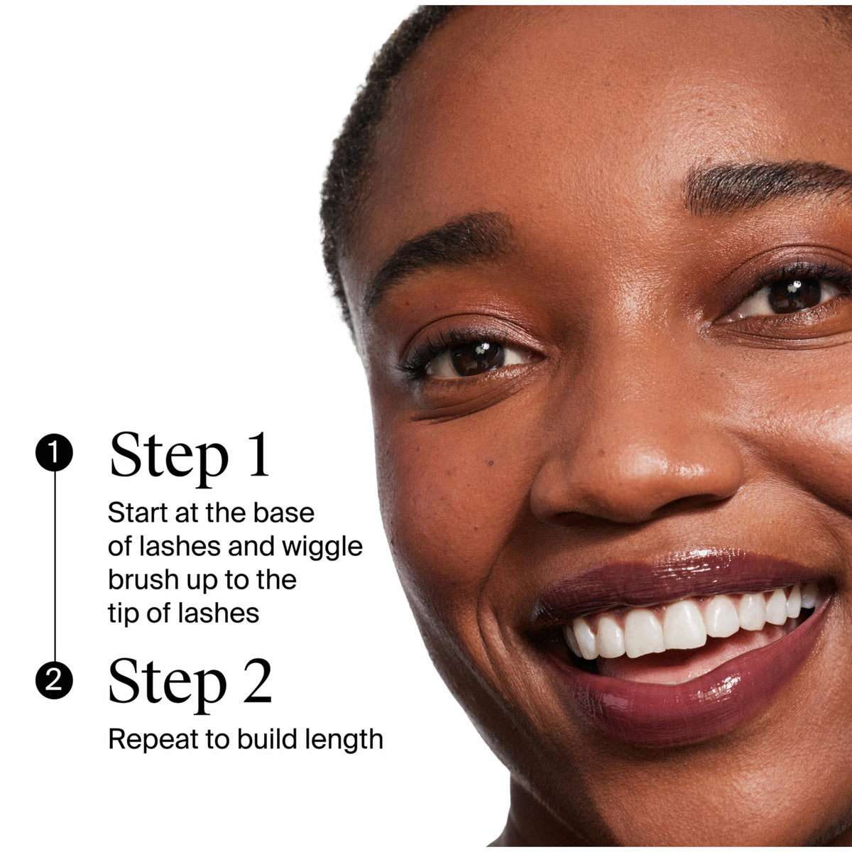 Neutrogena mascara applied to lashes demonstrating clump-free lengthening effect