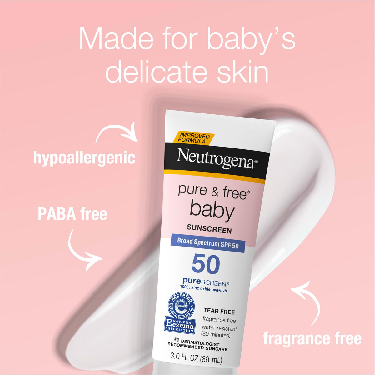 Neutrogena lotion texture on palm demonstrating gentle, non-irritating finish