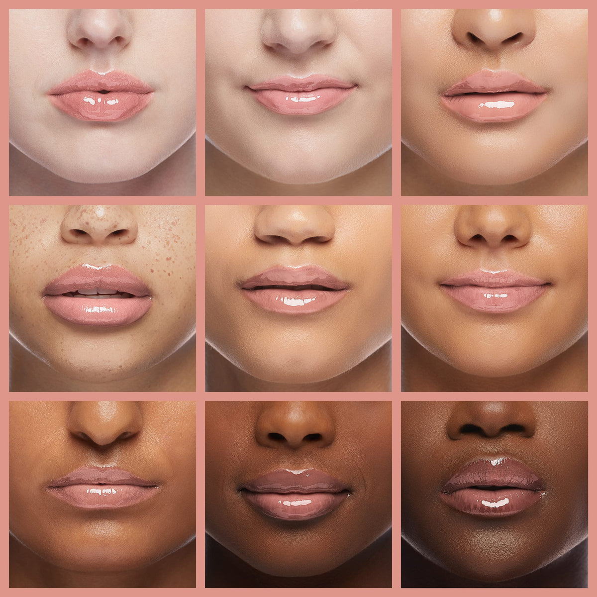 Neutrogena gloss worn by model for natural pink shine and conditioned lips benefit