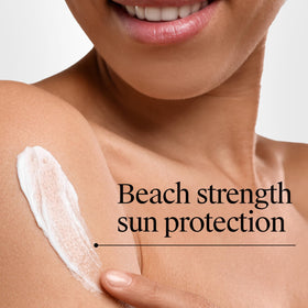 Neutrogena applied to face illustrating lightweight protection and non-greasy feel