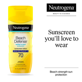 Neutrogena Beach Defense lotion texture close-up demonstrating fast absorption