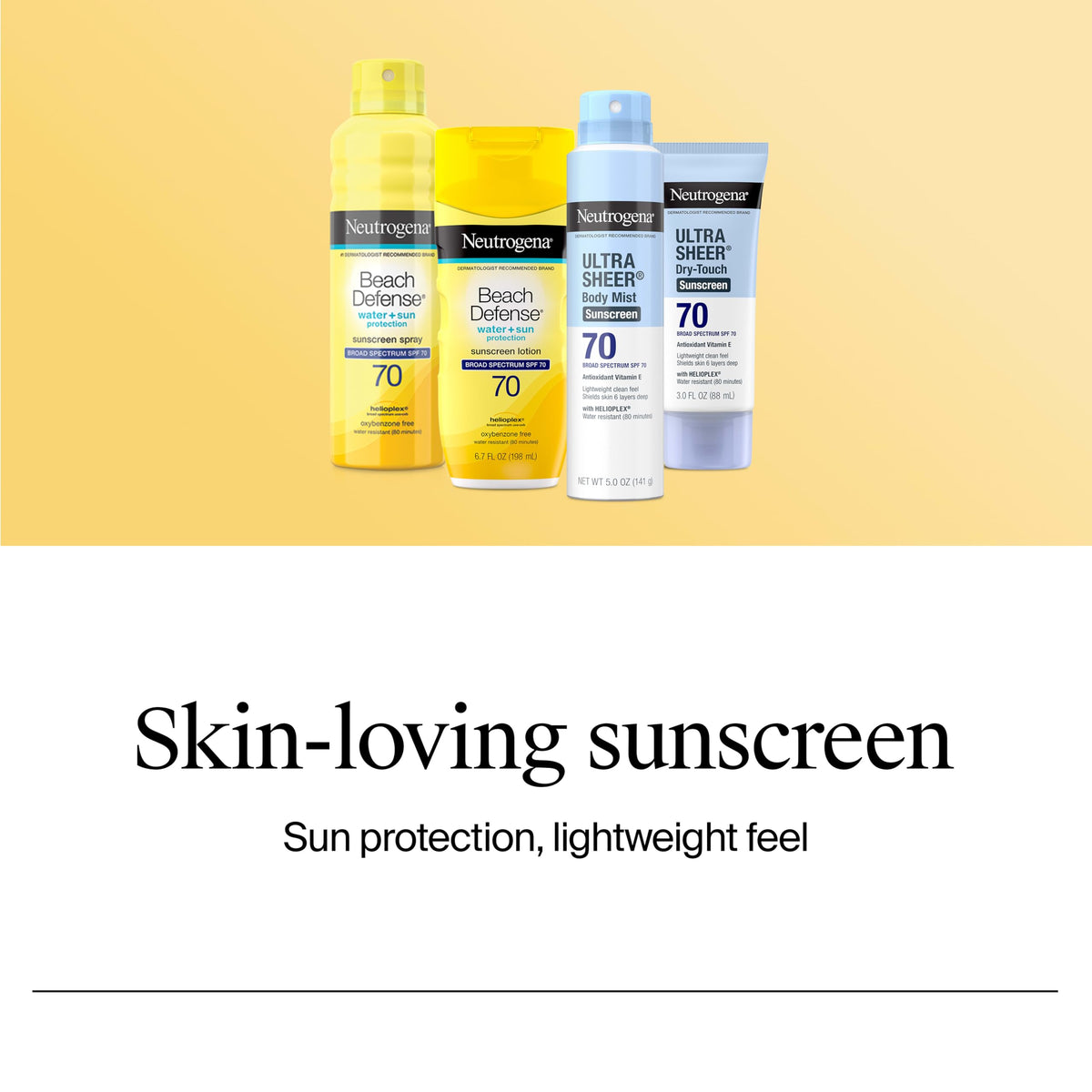 Neutrogena label close-up highlighting broad spectrum and Helioplex benefit