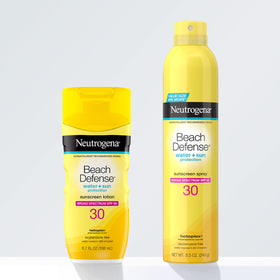 Neutrogena water splashes illustrating 80 minutes water‑resistant benefit