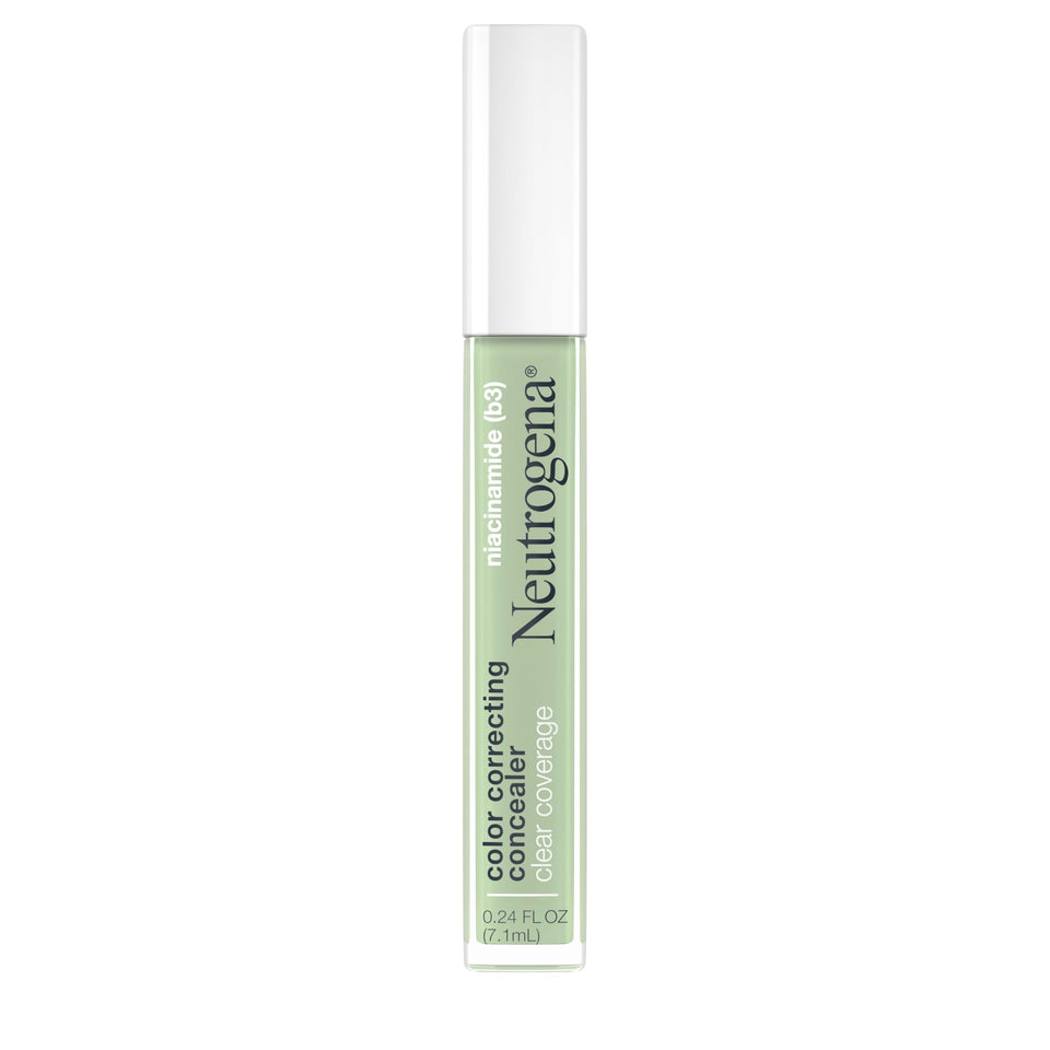 Neutrogena tube front view showing green concealer and neat packaging benefit of clarity