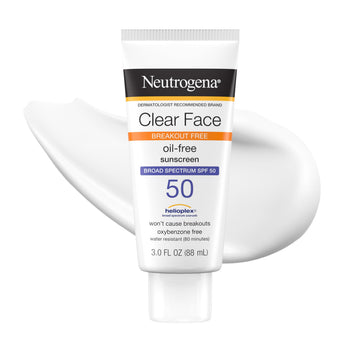 Neutrogena clear face front packaging shows SPF 50 protection and lightweight benefits
