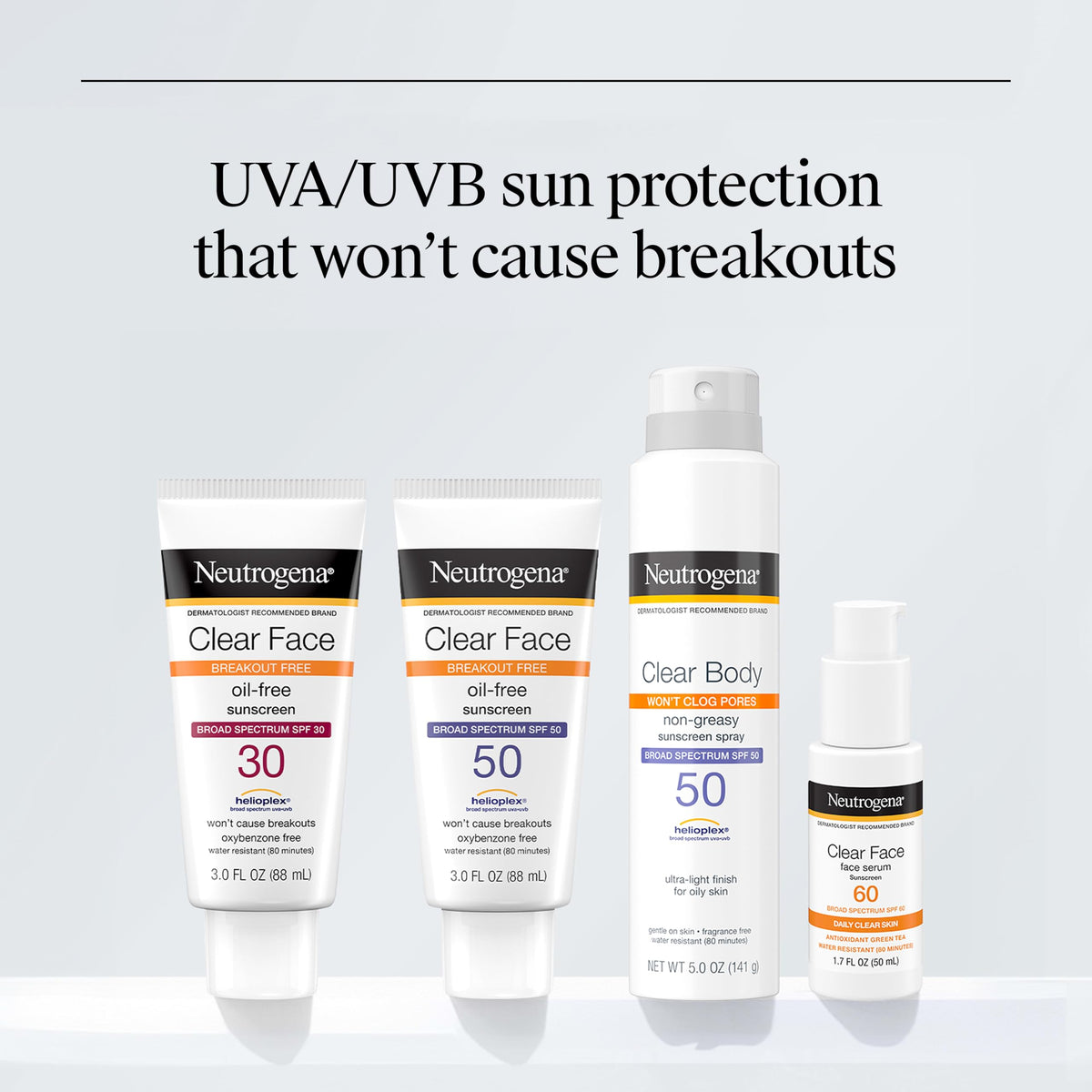 Neutrogena clear face label and ingredients view showing oil-free, oxybenzone-free benefits