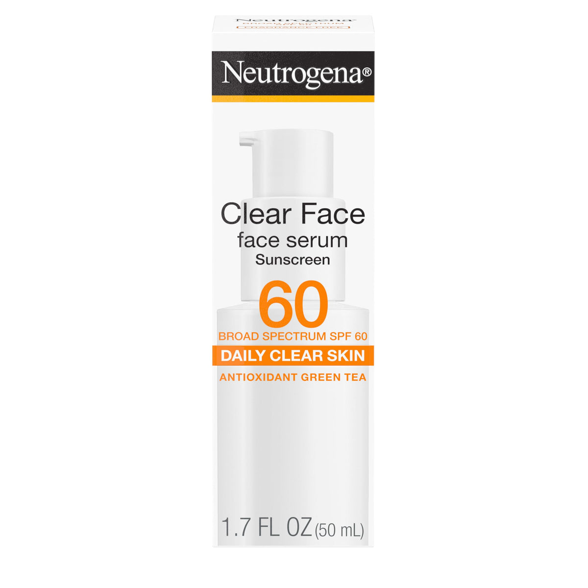 Neutrogena clear face serum front packaging shows compact SPF 60 protection