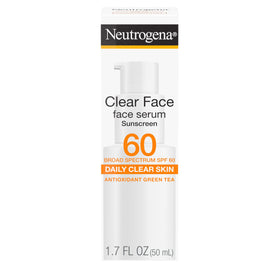 Neutrogena clear face serum front packaging shows compact SPF 60 protection