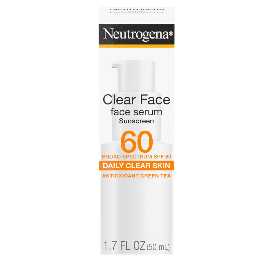 Neutrogena clear face serum front packaging shows compact SPF 60 protection