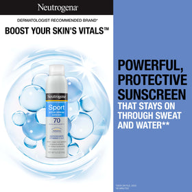 Neutrogena nozzle close-up producing fine mist for quick, even coverage