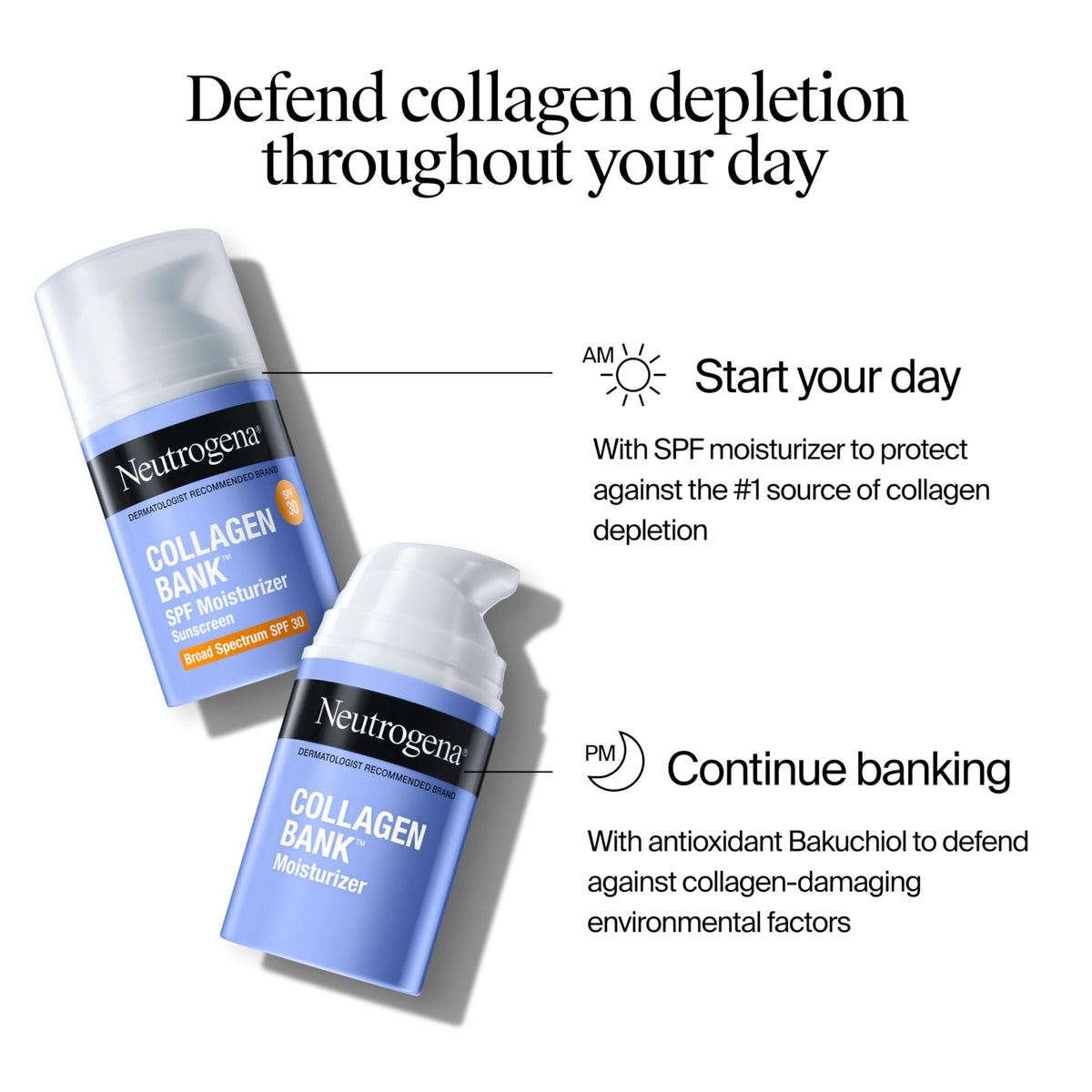 Neutrogena SPF 30 badge emphasizing sun protection to safeguard collagen benefit