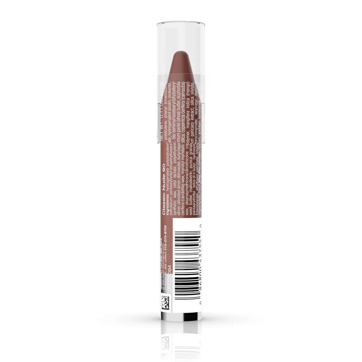 Neutrogena model wearing Classic Nude 90 on lips demonstrating natural coverage and conditioning benefit