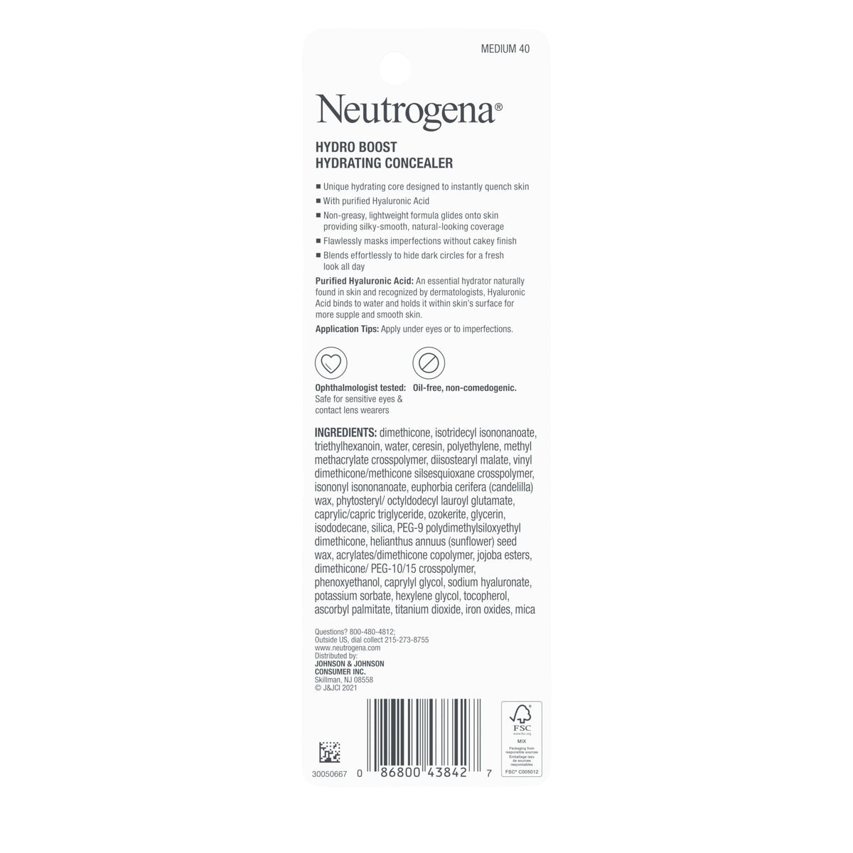Neutrogena concealer shades lineup display illustrating available color matching options