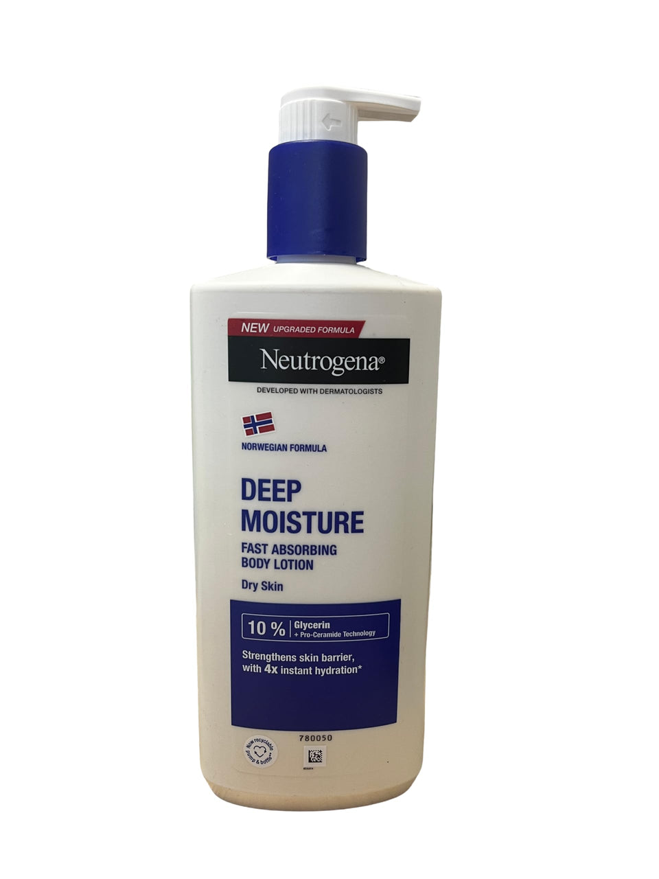 neutrogena bottle front view showing label and 400ml size benefit fast hydration