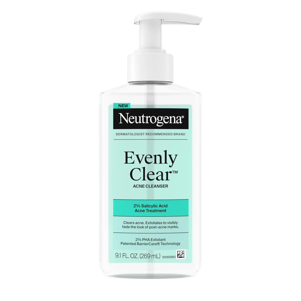 Neutrogena front bottle showing product name and size, clear acne treatment benefits
