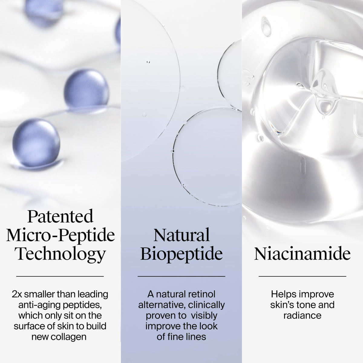 Neutrogena close-up peptide graphic highlighting micro-peptide technology for collagen support