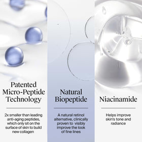 Neutrogena close-up peptide graphic highlighting micro-peptide technology for collagen support