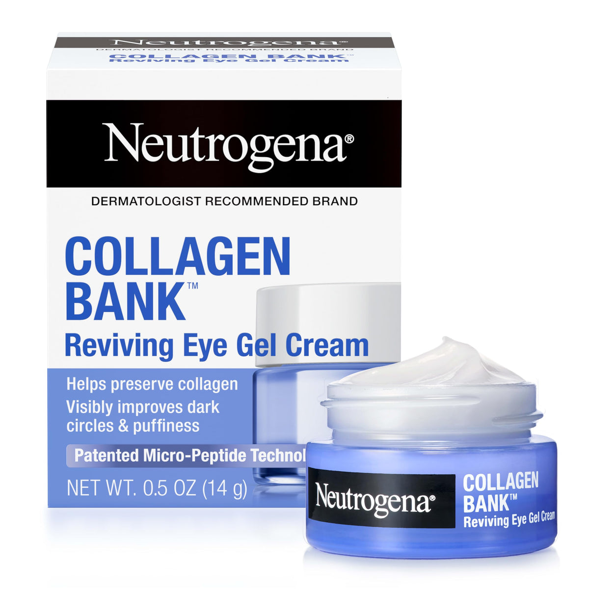 Neutrogena front packaging showing the eye cream and tube — clear product identity and benefit