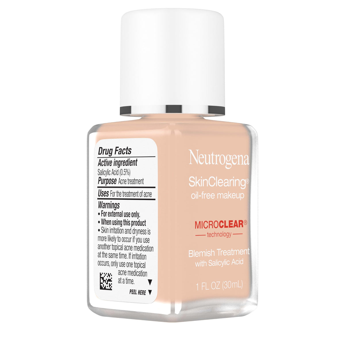 Neutrogena label close-up showing MicroClear and 0.5% salicylic acid ingredient benefit