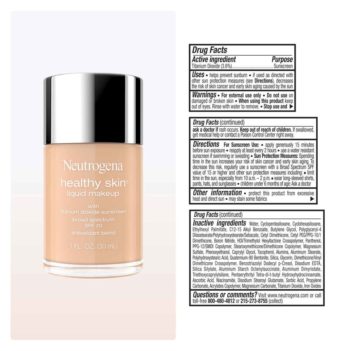 Neutrogena foundation on bathroom vanity in lifestyle scene, suggesting daily routine benefit