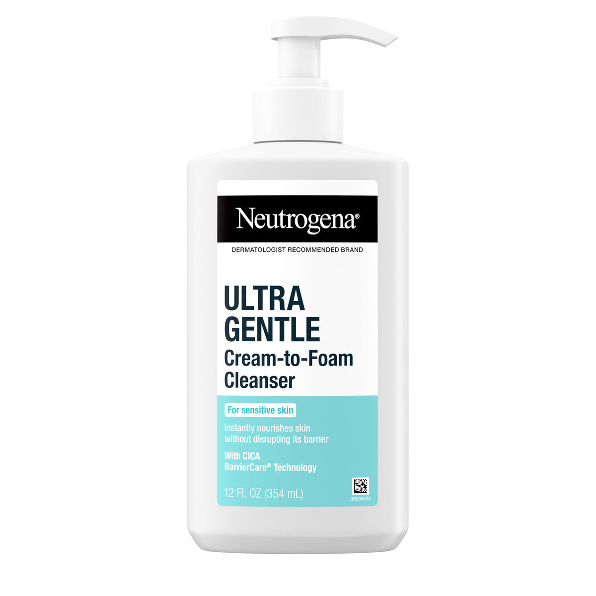 Neutrogena front packaging showing 12 fl oz bottle and clear labeling, promising gentle cleansing
